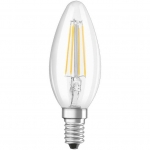 Лампа светодиодная OSRAM 4058075116672 LED STAR B60 5W/827 E14 230V CL FIL, свеча, теплый белый, колба прозрачная