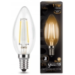 Лампа светодиодная филаментная ретро декоративная свеча Gauss 103801111 BLACK FILAMENT, С35, Е14, 11Вт, 810Лм, 2700К, 185-265В, 1/10/50, прозрачный рассеиватель